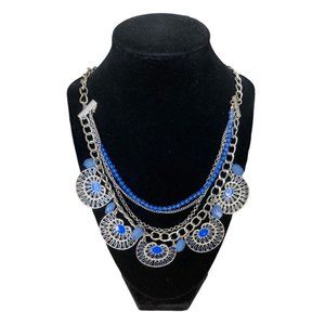Charming Charlie Blue Mediu 4 layered necklace blue beads and silver tone chain